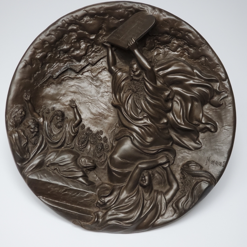 Rhodes Moses Ten Commandments Fused Bronze Collector's Plate Merri Roderick 1986